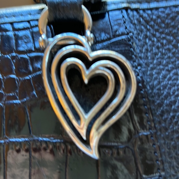 Brighton black croco embossed leather handbag accented with silver hearts - Picture 7 of 9